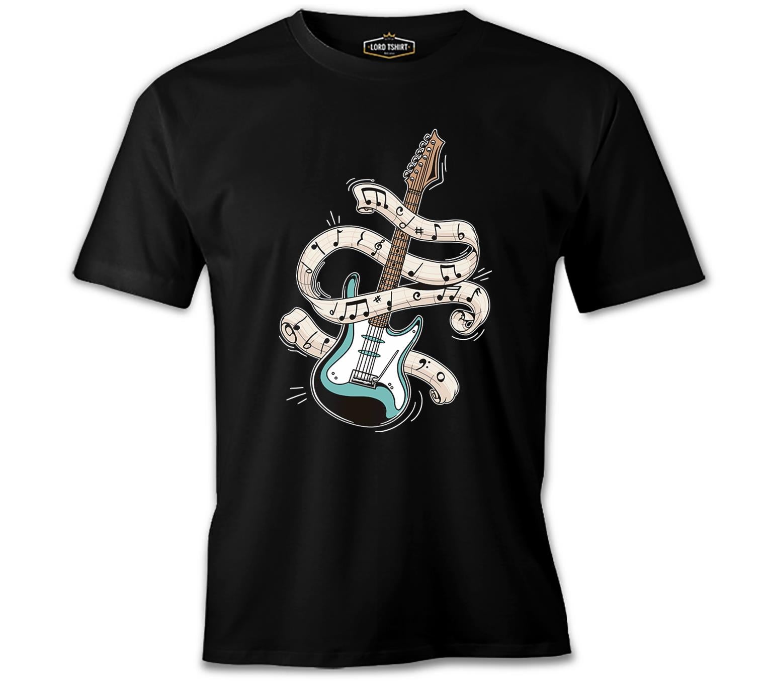 Guitar and Notes Rolling Around Black Men's Tshirt 