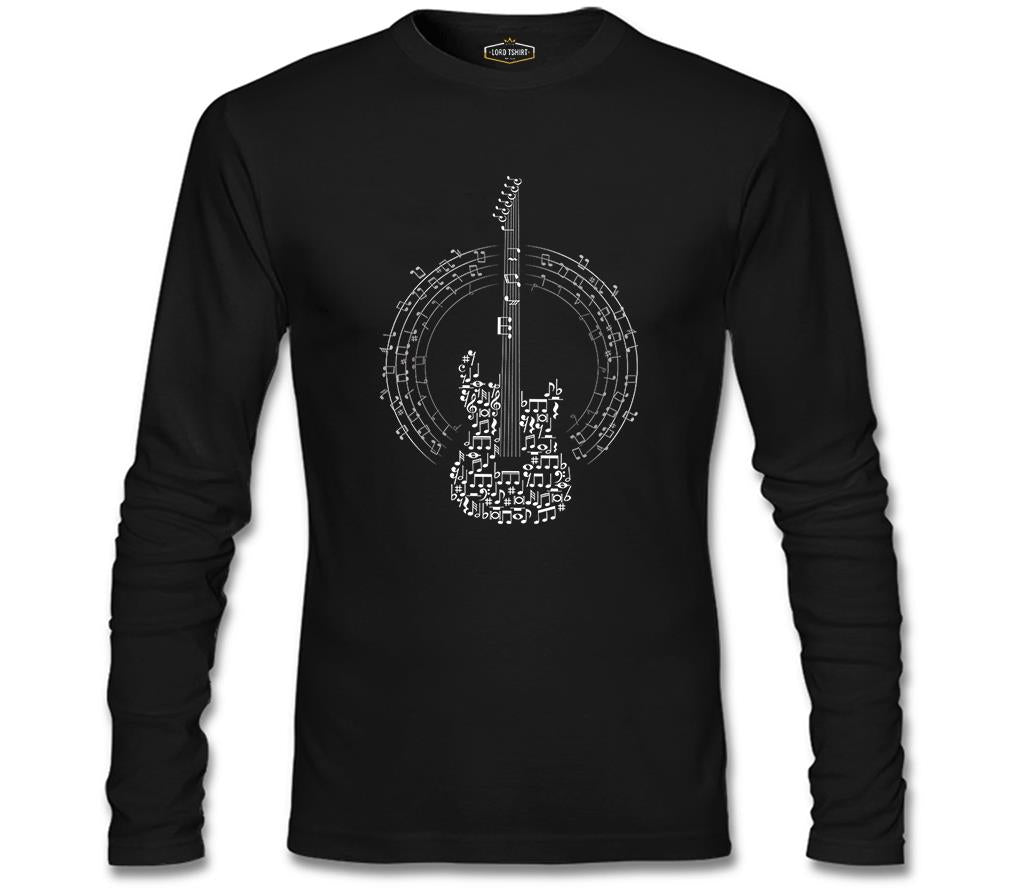 Guitar and the Notes Siyah Erkek Sweatshirt
