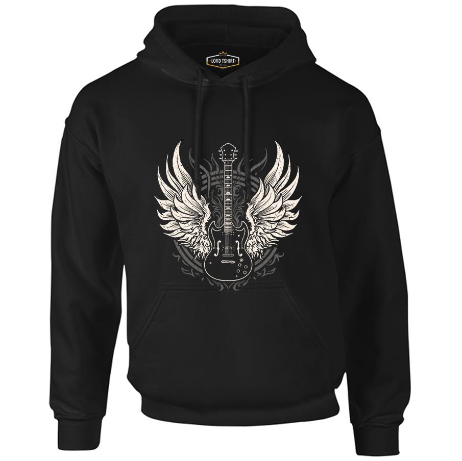 Guitar and the Wings Black Men's Zipperless Hoodie
