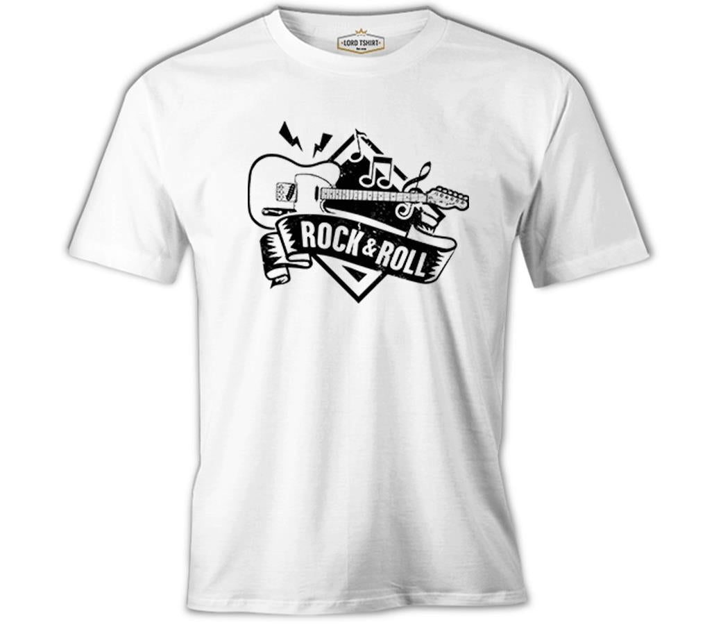 Guitar Rock n Roll Beyaz Erkek Tshirt