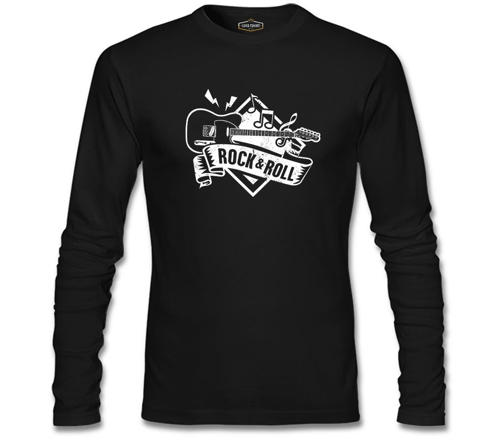 Guitar Rock 'n Roll Siyah Erkek Sweatshirt