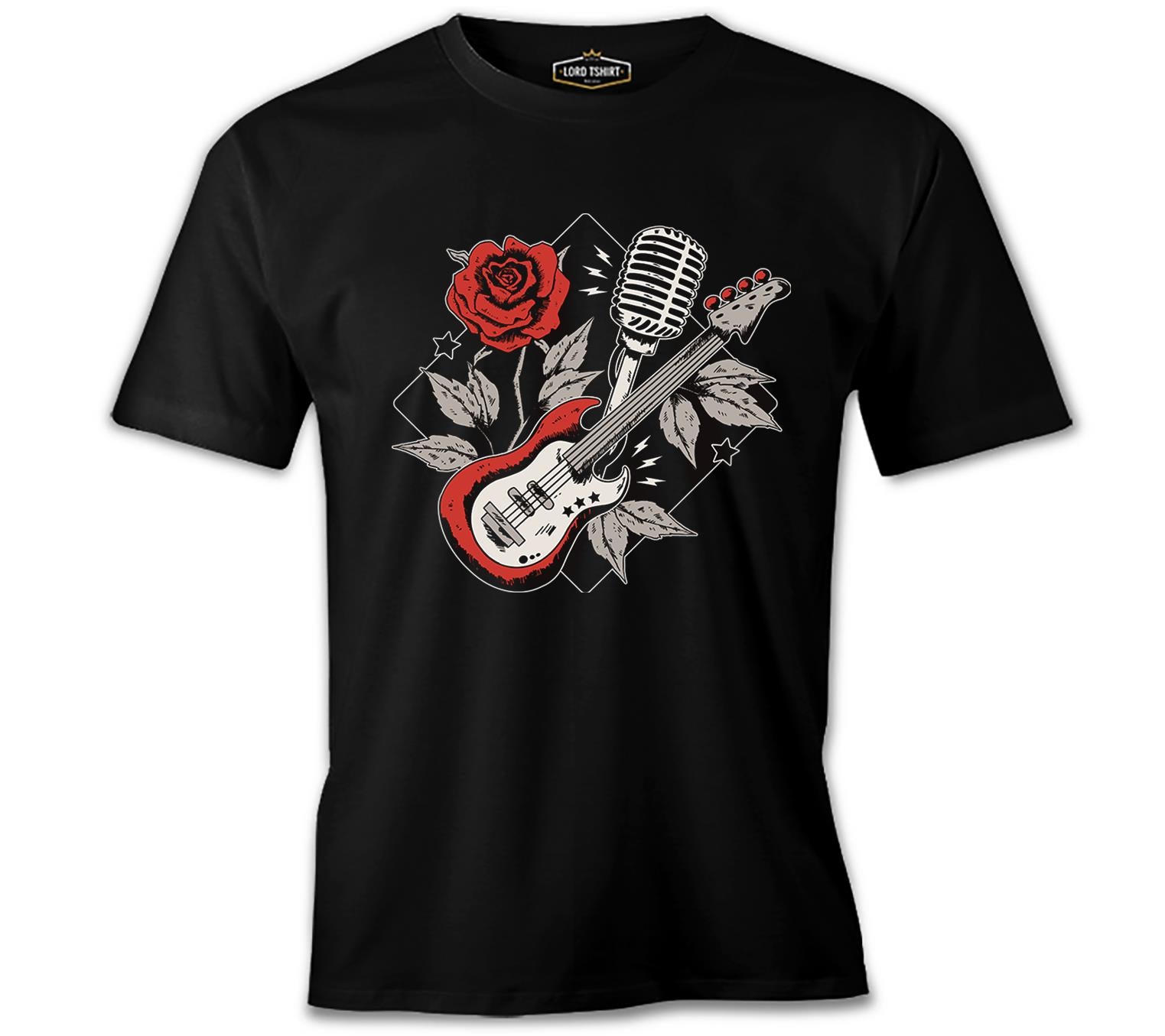 Guitar Rose and Microphone Black Men's Tshirt 