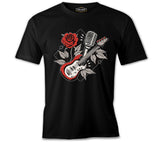 Guitar Rose and Microphone Black Men's Tshirt 