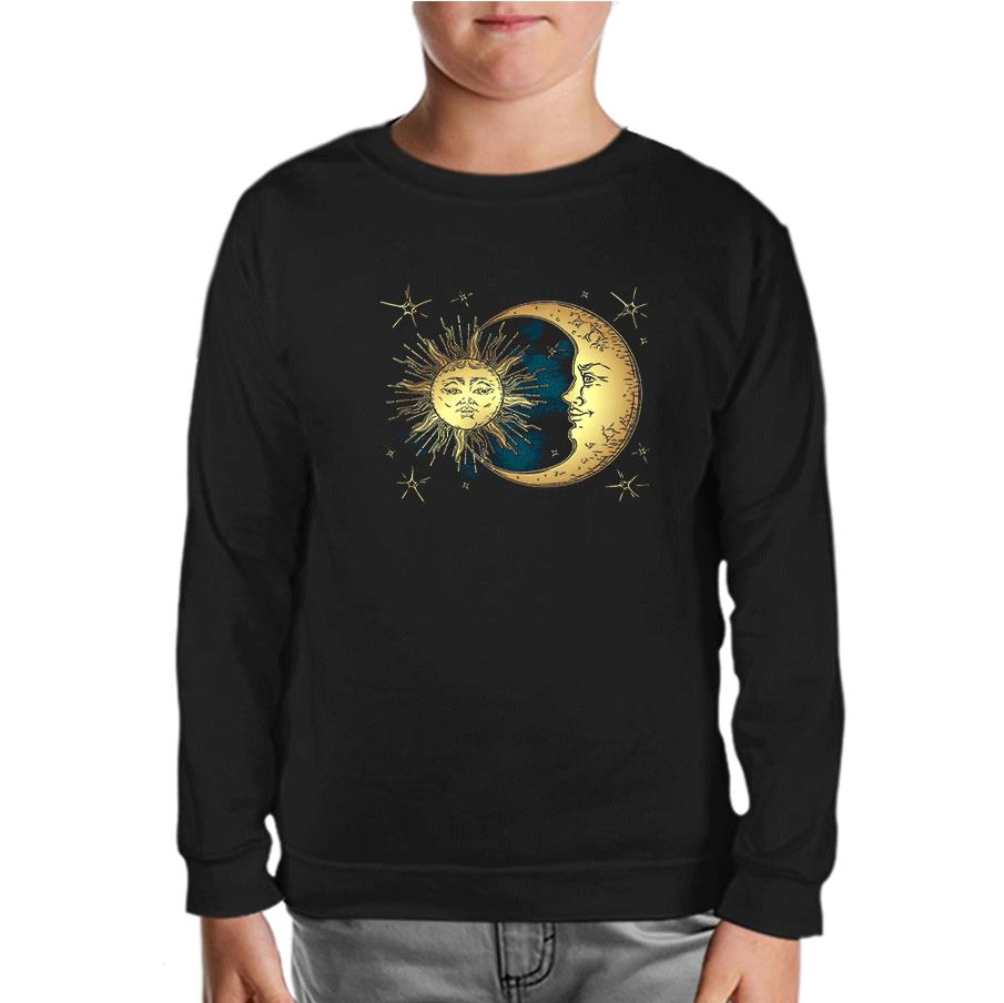 Sun Moon and Clouds Black Kids Sweatshirt