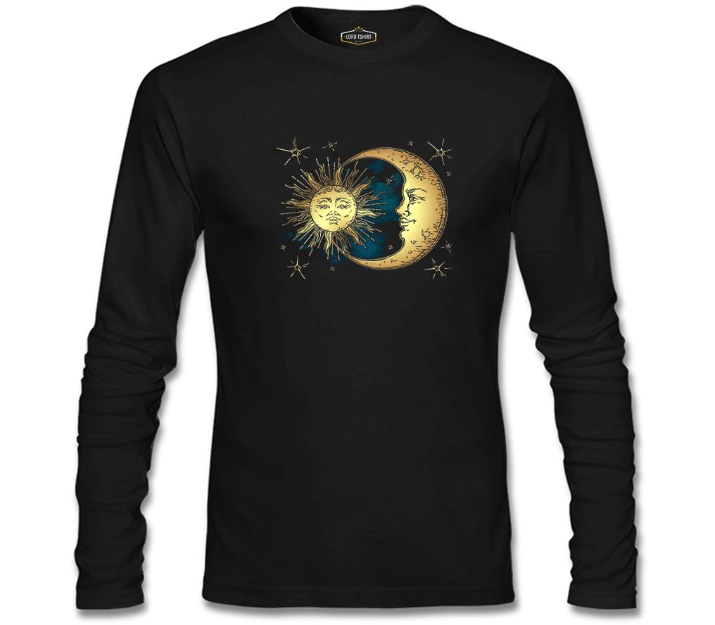 Güneş Ay ve Bulutlar Siyah Erkek Sweatshirt