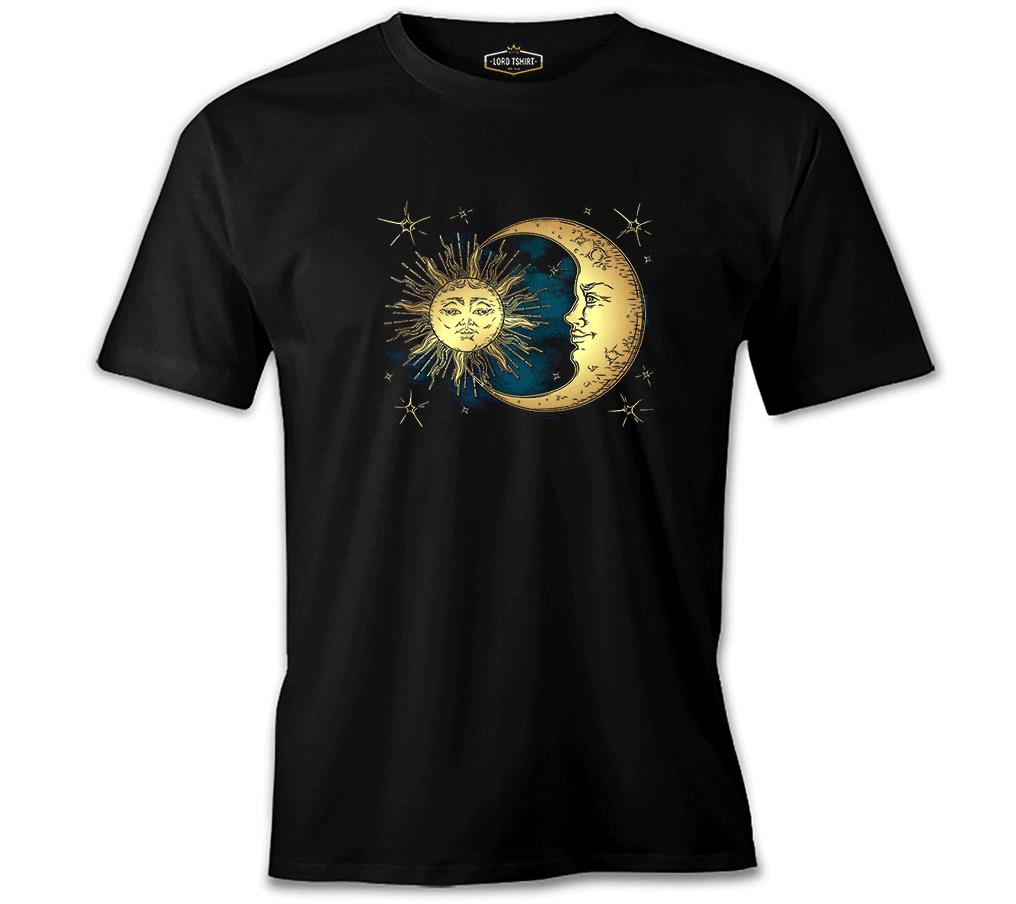 Güneş Ay ve Bulutlar Siyah Erkek Tshirt
