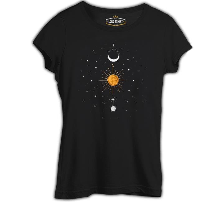 Sun Moon and Stars Black Women's Tshirt