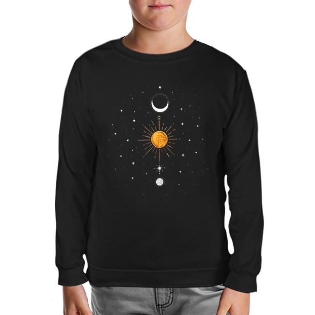 Güneş Ay ve Yıldızlar Siyah Çocuk Sweatshirt