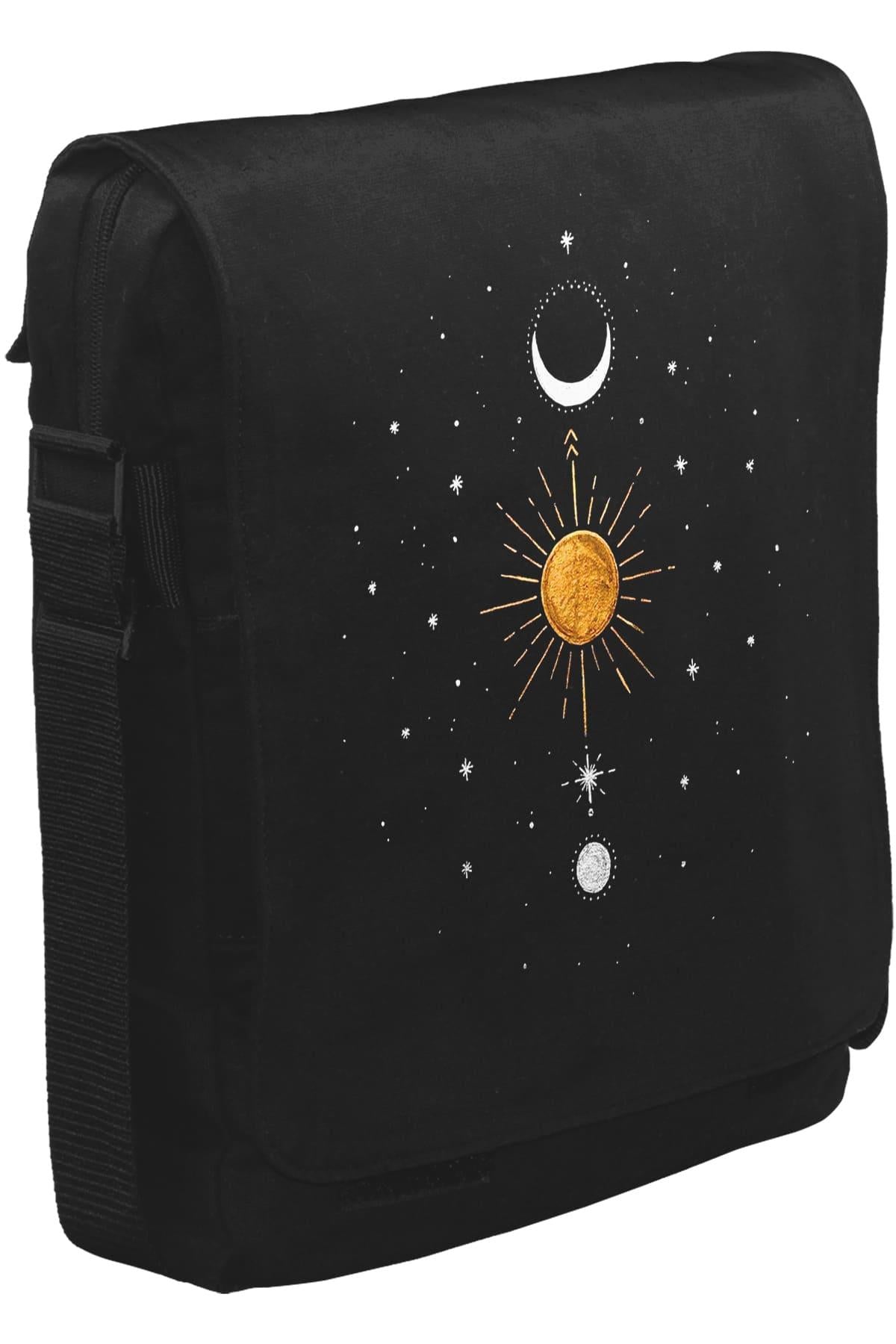 Güneş Ay ve Yıldızlar Unisex Siyah Postacı Çanta