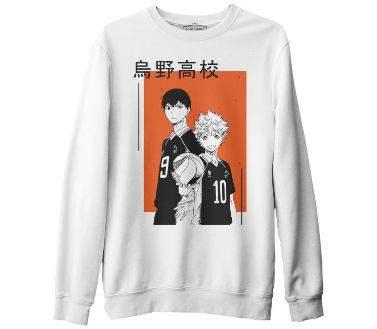 Haikyuu! Karasuno KageHina Beyaz Erkek Kalın Sweatshirt