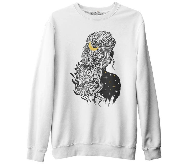 Hair by Moon Girl by Stars Beyaz Erkek Kalın Sweatshirt