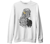 Hair by Moon Girl by Stars Beyaz Erkek Kalın Sweatshirt