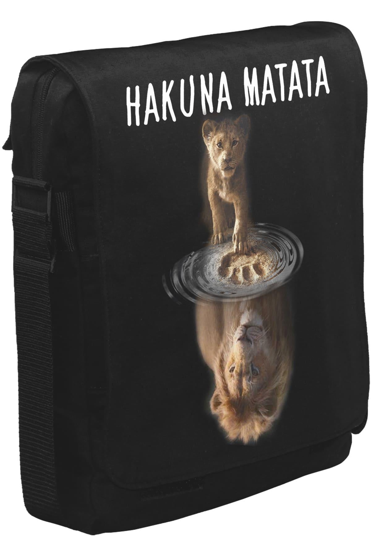 Hakuna Matata - Aslan Unisex Siyah Postacı Çanta