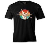 Hand Holding Drum Sticks and Making Rock Sign Black Men's Tshirt