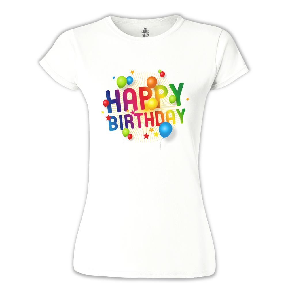Happy Birthday Beyaz Kadın Tshirt