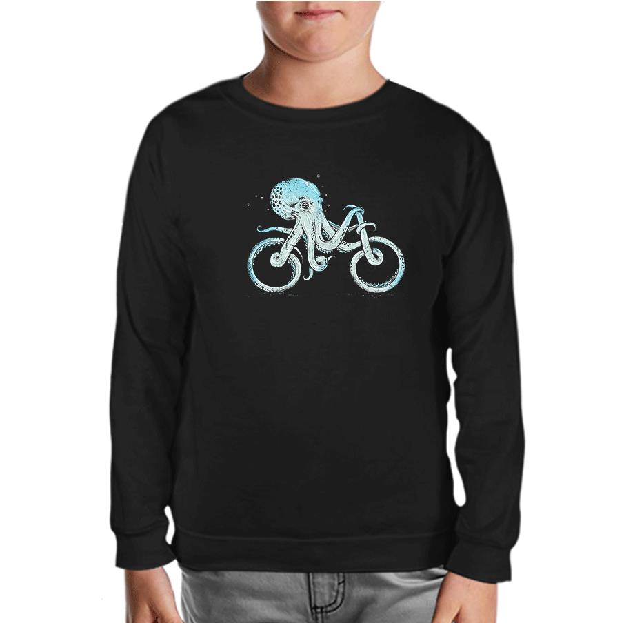 Hayvan - Ahtapot Bisiklet Siyah Çocuk Sweatshirt