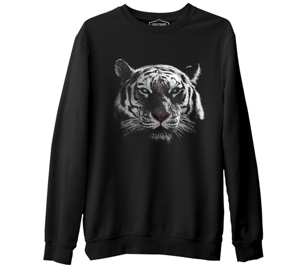 Hayvan - Kaplan Piksel Siyah Erkek Kalın Sweatshirt