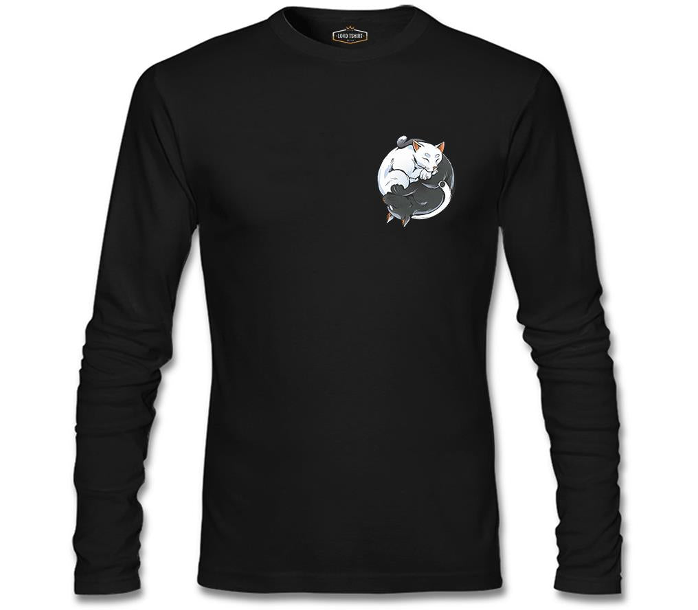 Hayvan - Yin Yang Kediler Logo Siyah Erkek Sweatshirt