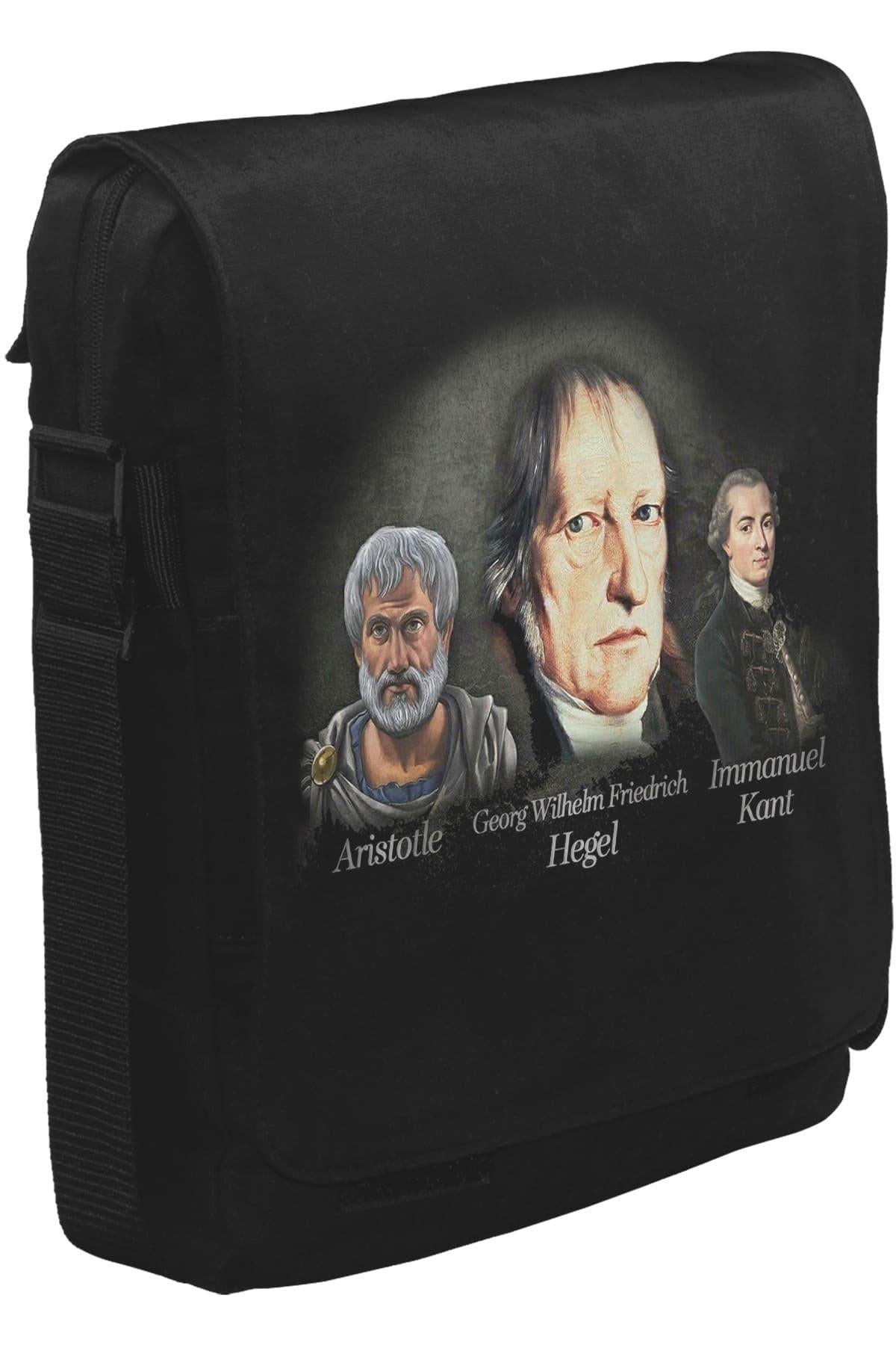 Hegel Aristo Kant  Unisex Siyah Postacı Çanta