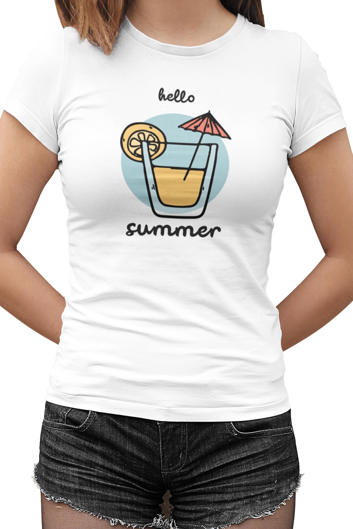 Hello Summer I Beyaz Kadın Tshirt