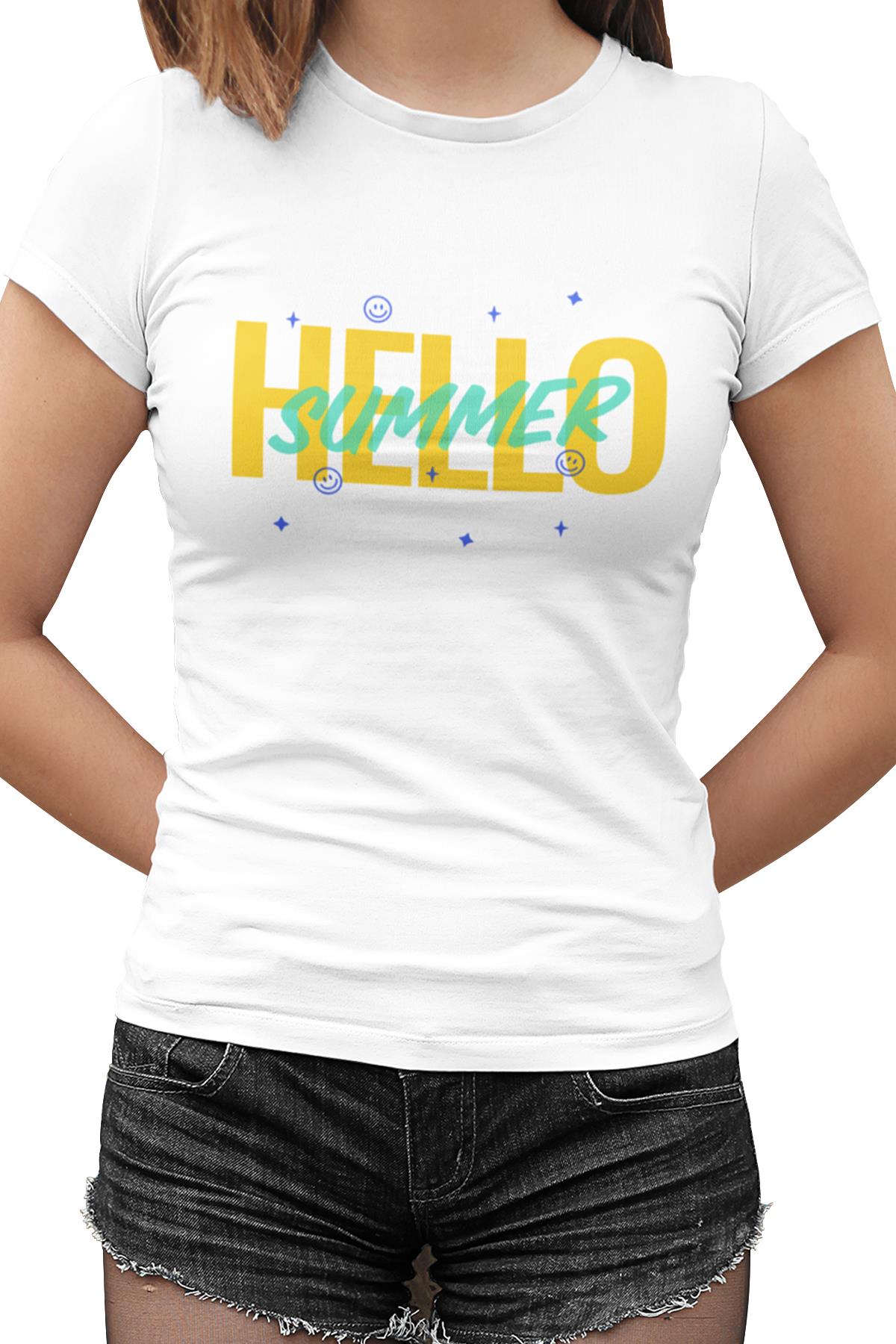 Hello Summer Sun White Women's Tshirt