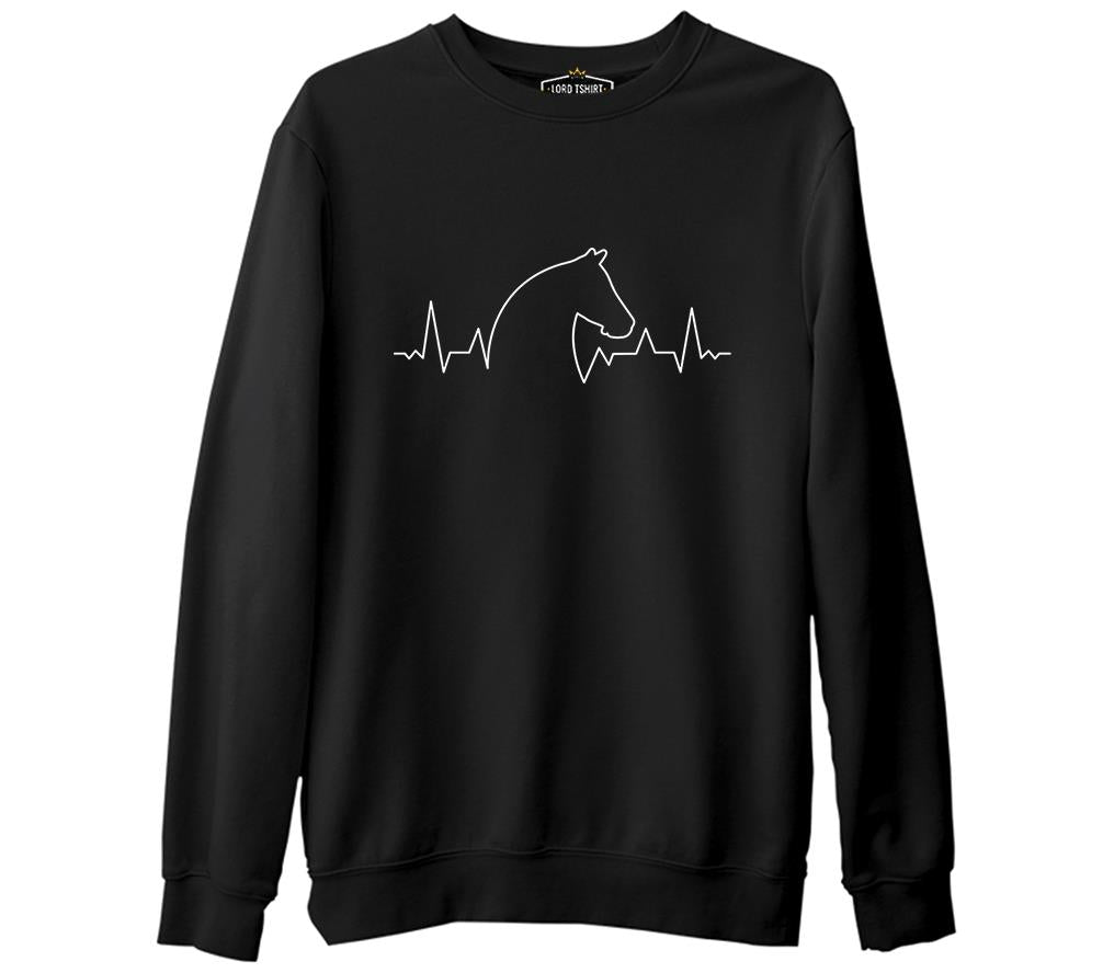 Horse on the Heartline Siyah Erkek Kalın Sweatshirt