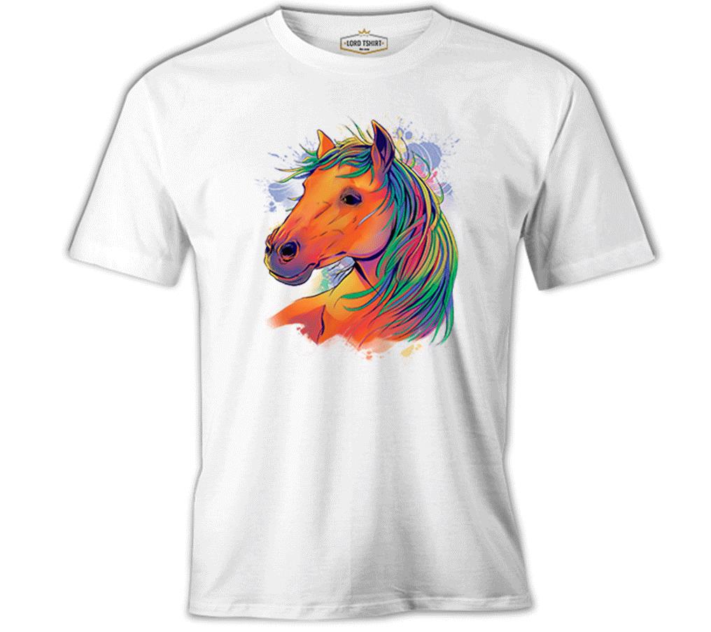 Horse with Colorful Hair White Men's Tshirt 
