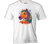 Horse with Colorful Hair Beyaz Erkek Tshirt