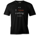 I love Coding Siyah Erkek Tshirt