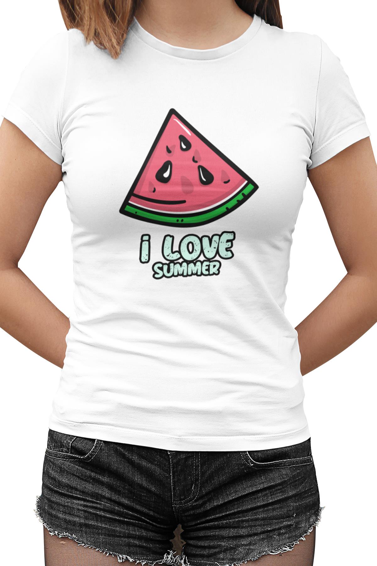 I Love Summer Beyaz Kadın Tshirt