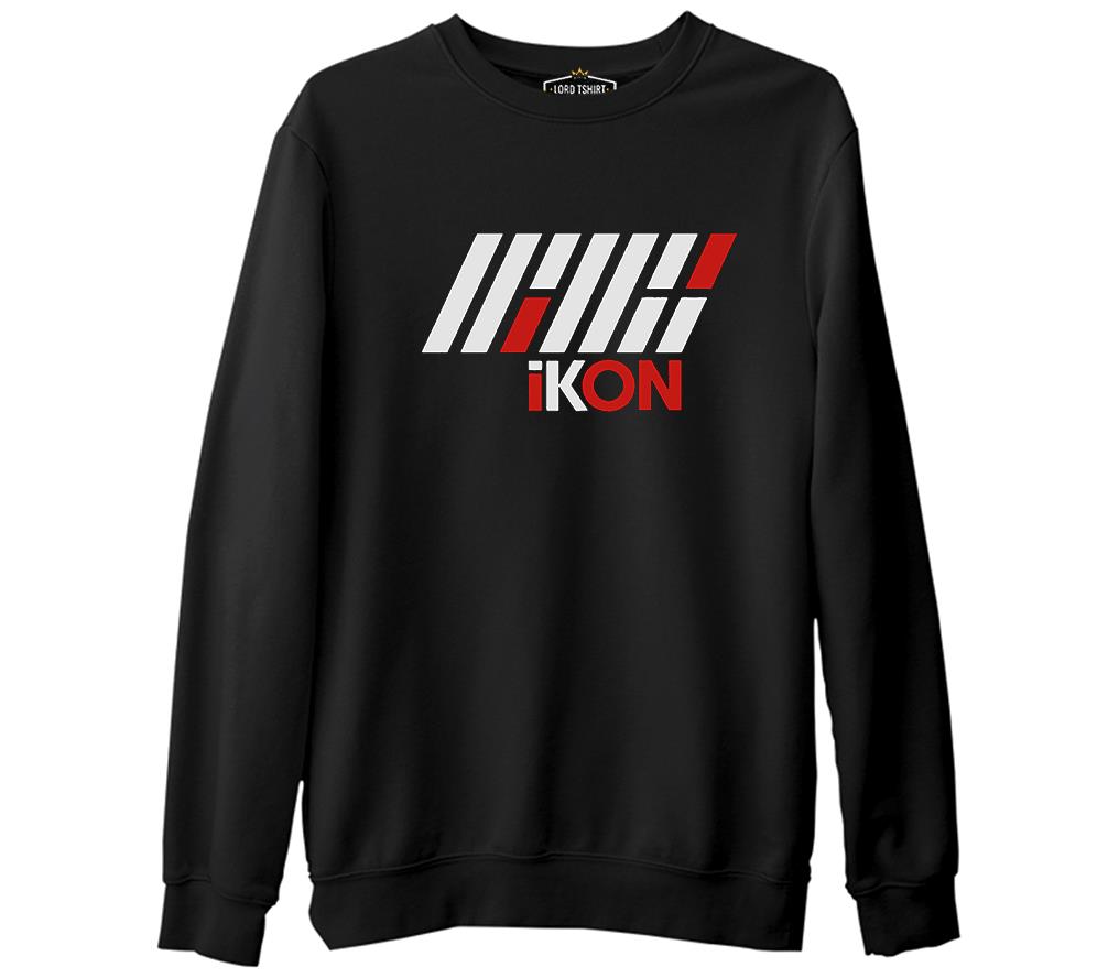 Ikon - Logo Yazı Siyah Erkek Kalın Sweatshirt