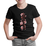 Japanese Quote with Decorative Flowers Siyah Çocuk Tshirt