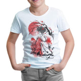 Japon Geisha - Ay Beyaz Çocuk Tshirt