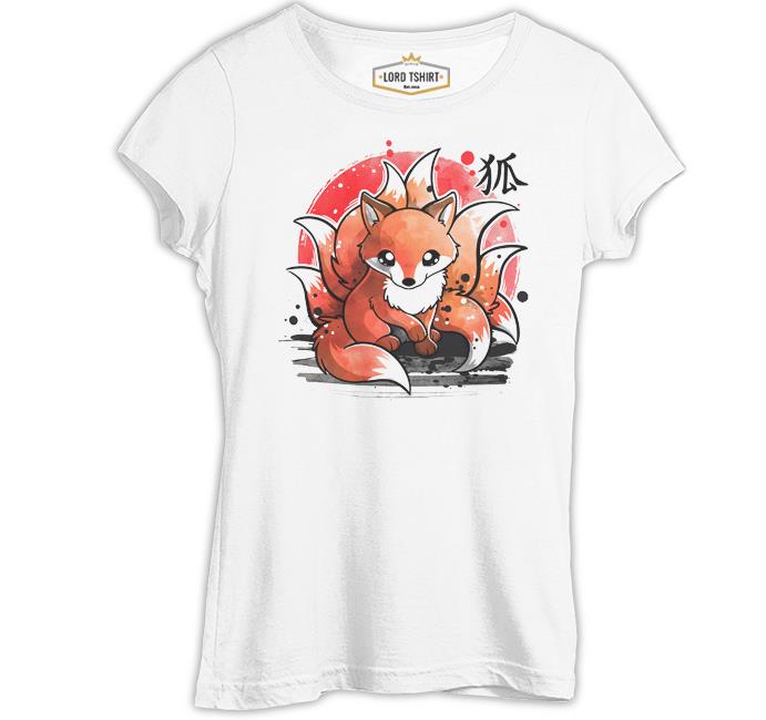 Japon - Kitsune Ay  Beyaz Kadın Tshirt