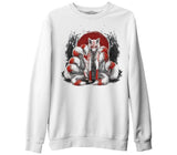Japon - Kitsune Tilki Beyaz Erkek Kalın Sweatshirt