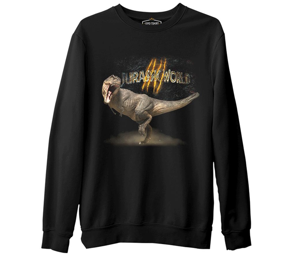 Jurassic World T-Rex  Siyah Erkek Kalın Sweatshirt