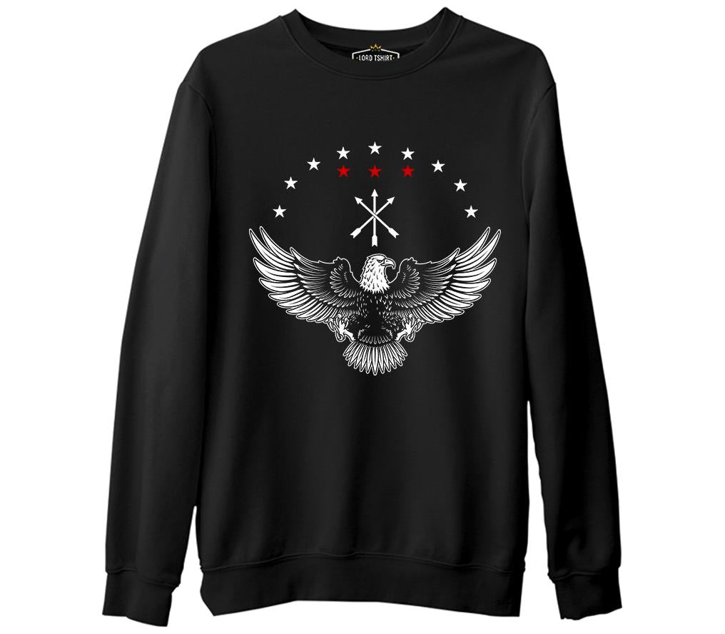 Kafkas Adige Bayraklı Karta Siyah Erkek Kalın Sweatshirt
