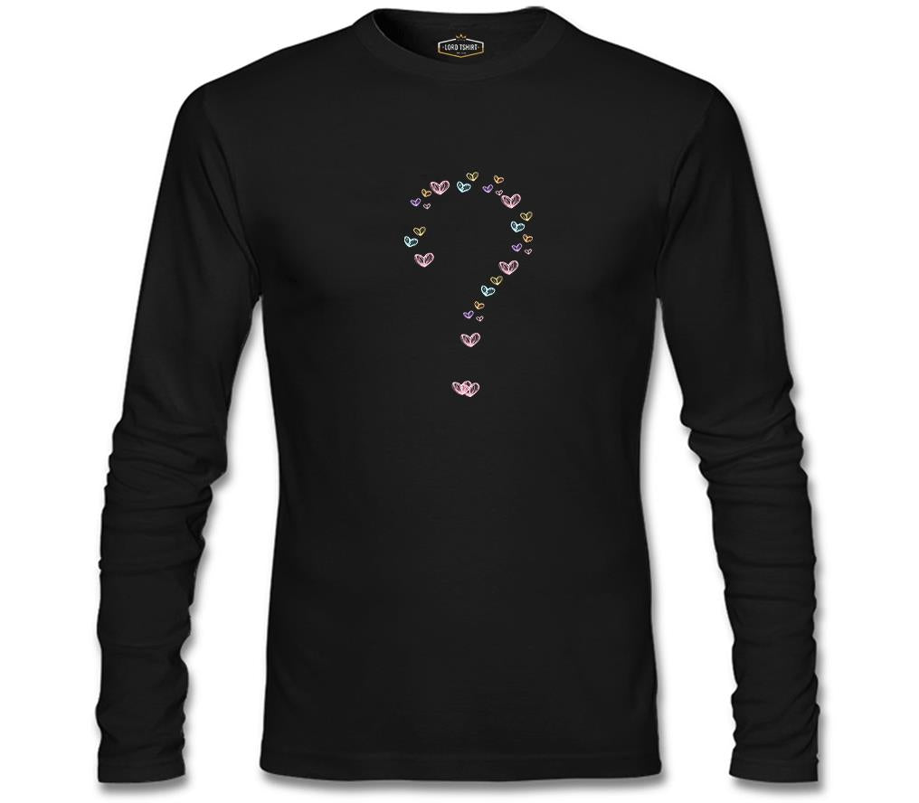 Kalp Soru İşareti Siyah Erkek Sweatshirt