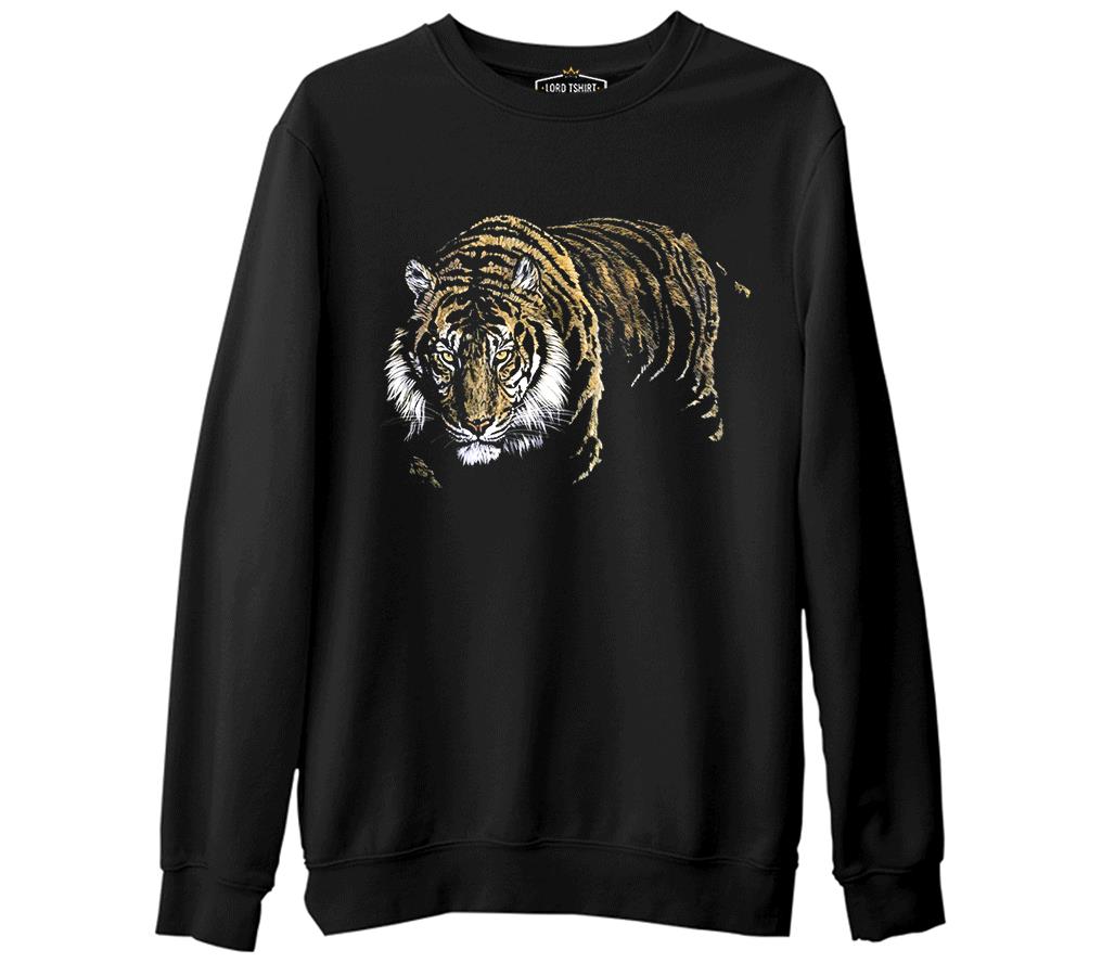 Kaplan  Siyah Erkek Kalın Sweatshirt