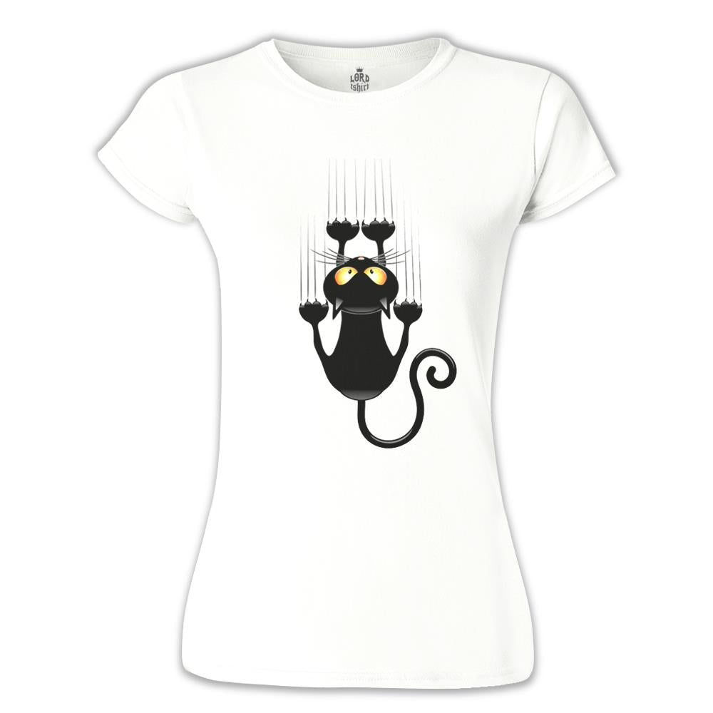 Kedi - Scratch Beyaz Kadın Tshirt
