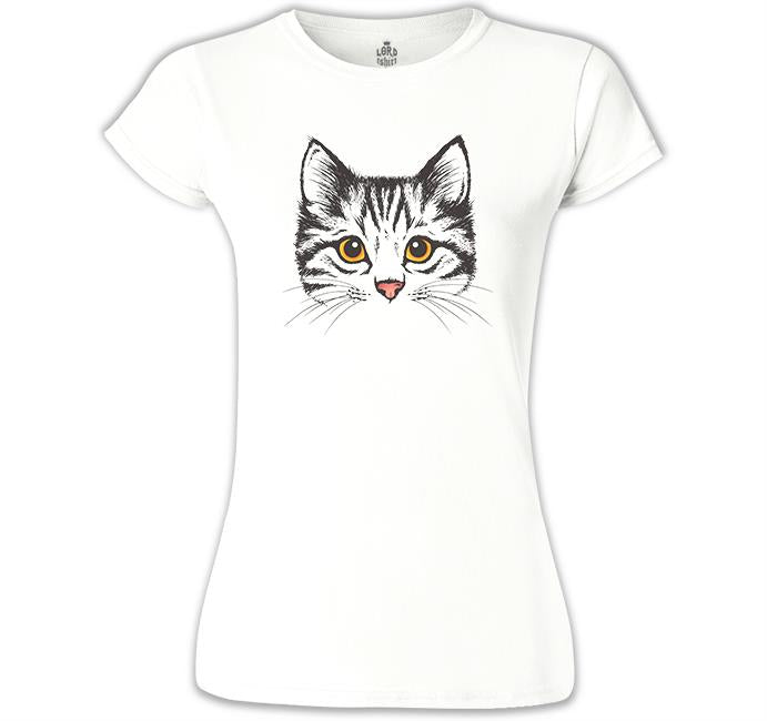 Kedi - Yüz Beyaz Kadın Tshirt
