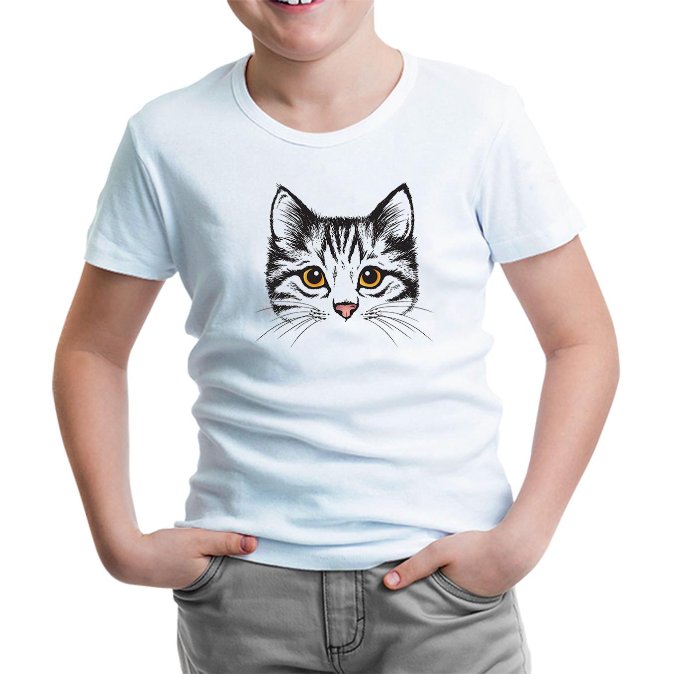 Cat - Face White Kids Tshirt