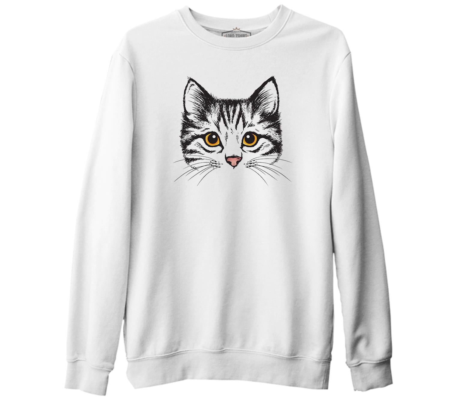 Cat - Face White Thick Sweatshirt