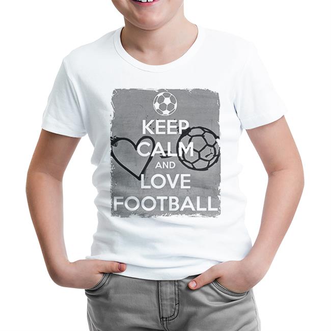 Keep Calm and Love Football Beyaz Çocuk Tshirt