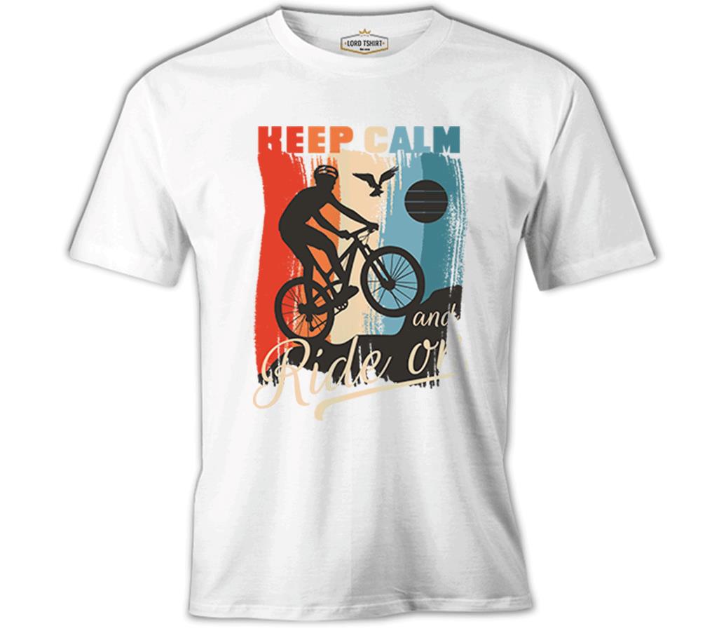 Keep Calm and Ride on Bicycle Beyaz Erkek Tshirt