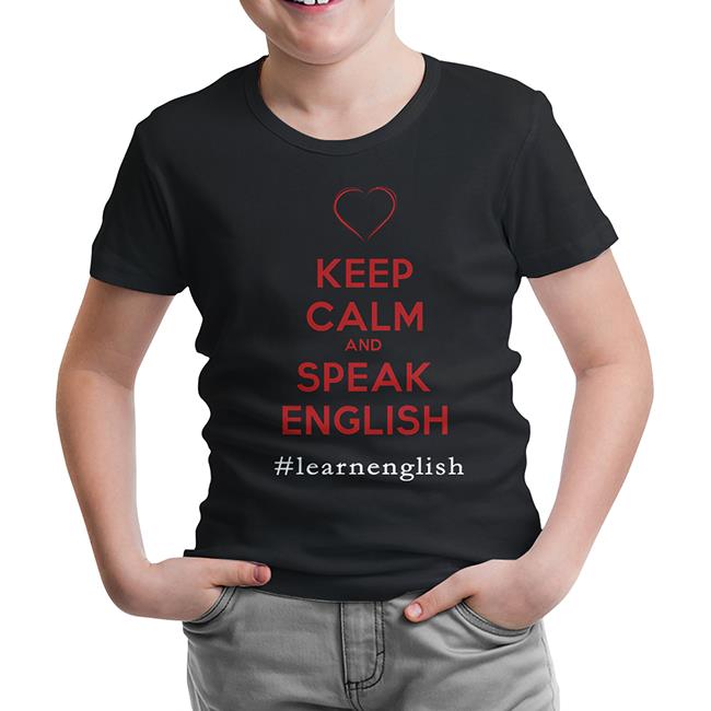 Keep Calm and Speak English Siyah Çocuk Tshirt
