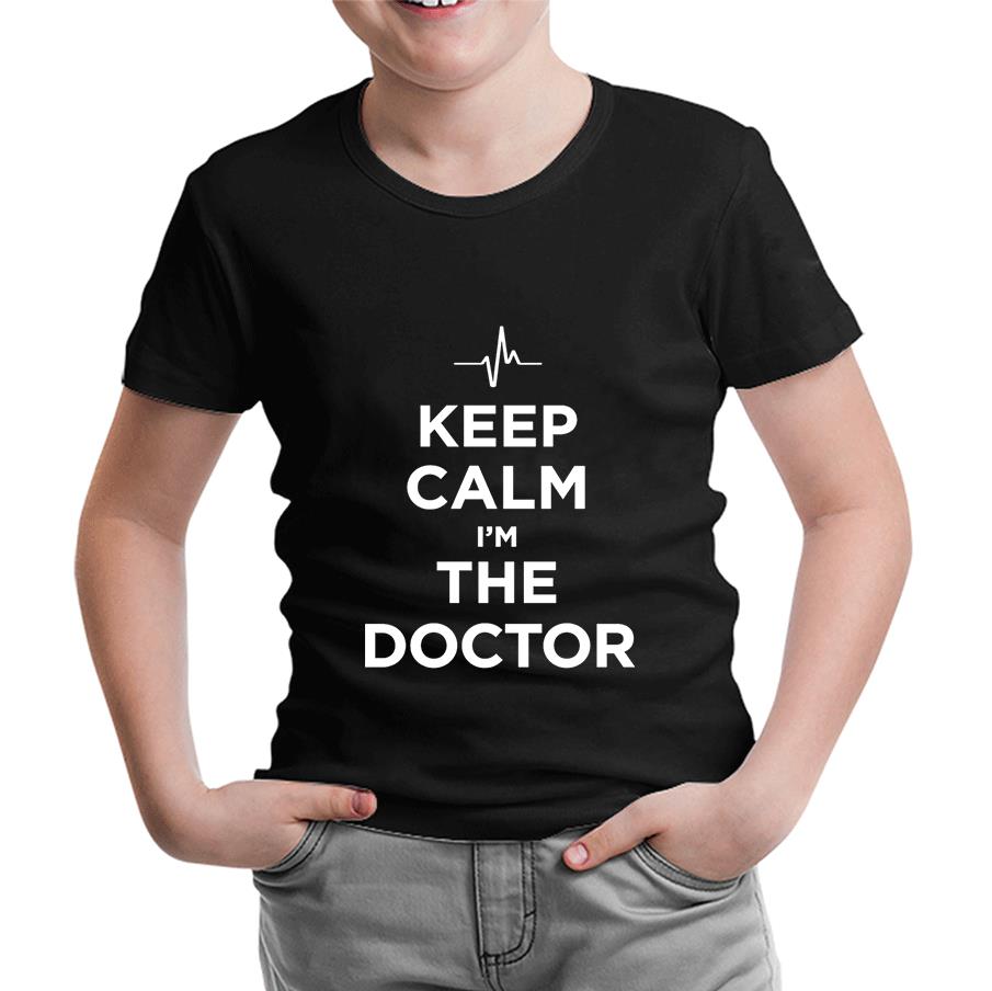 Keep Calm i am the Doctor Black Kids Tshirt