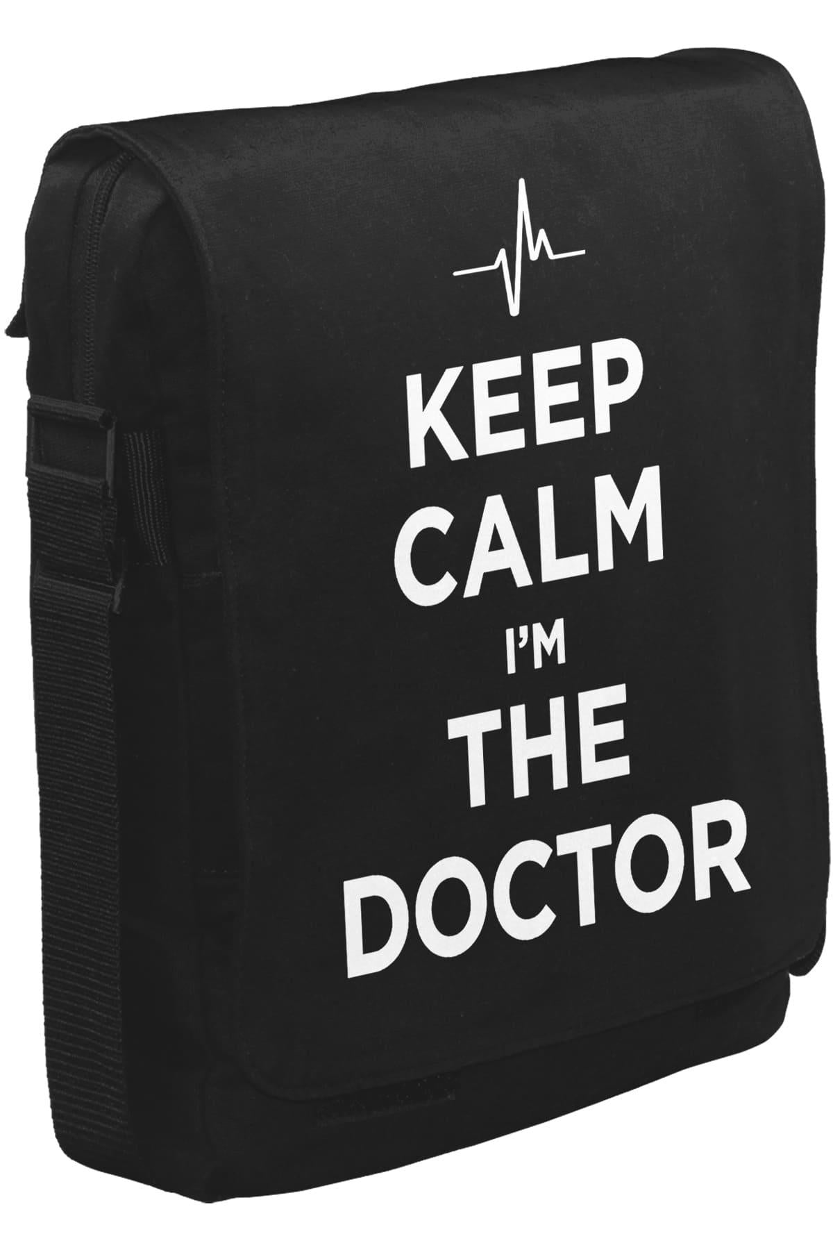 Keep Calm i am the Doctor Unisex Siyah Postacı Çanta