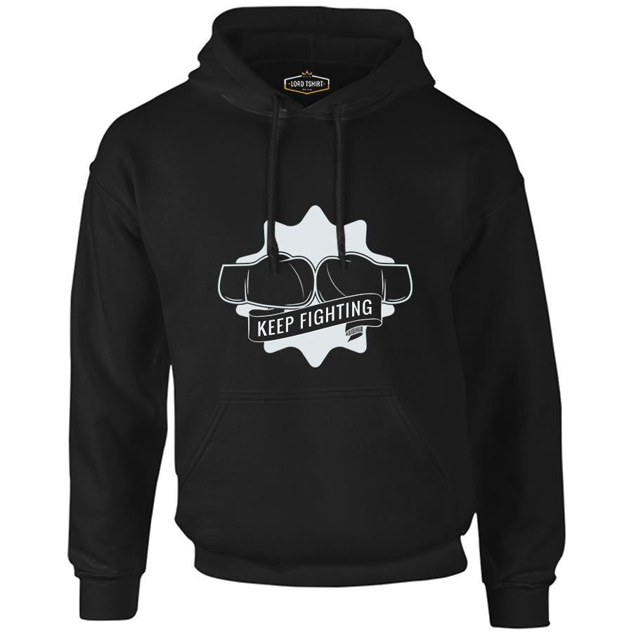 Keep Fighting Boxing Black Men's Zipperless Hoodie