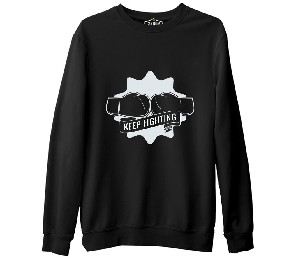 Keep Fighting Boxing Siyah Erkek Kalın Sweatshirt